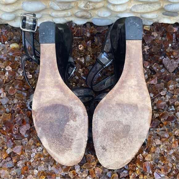 Manolo Blahnik Black & Clear Patent Leather Wedge Sandals. Size 7.5 (38). EUC! - Picture 5 of 6